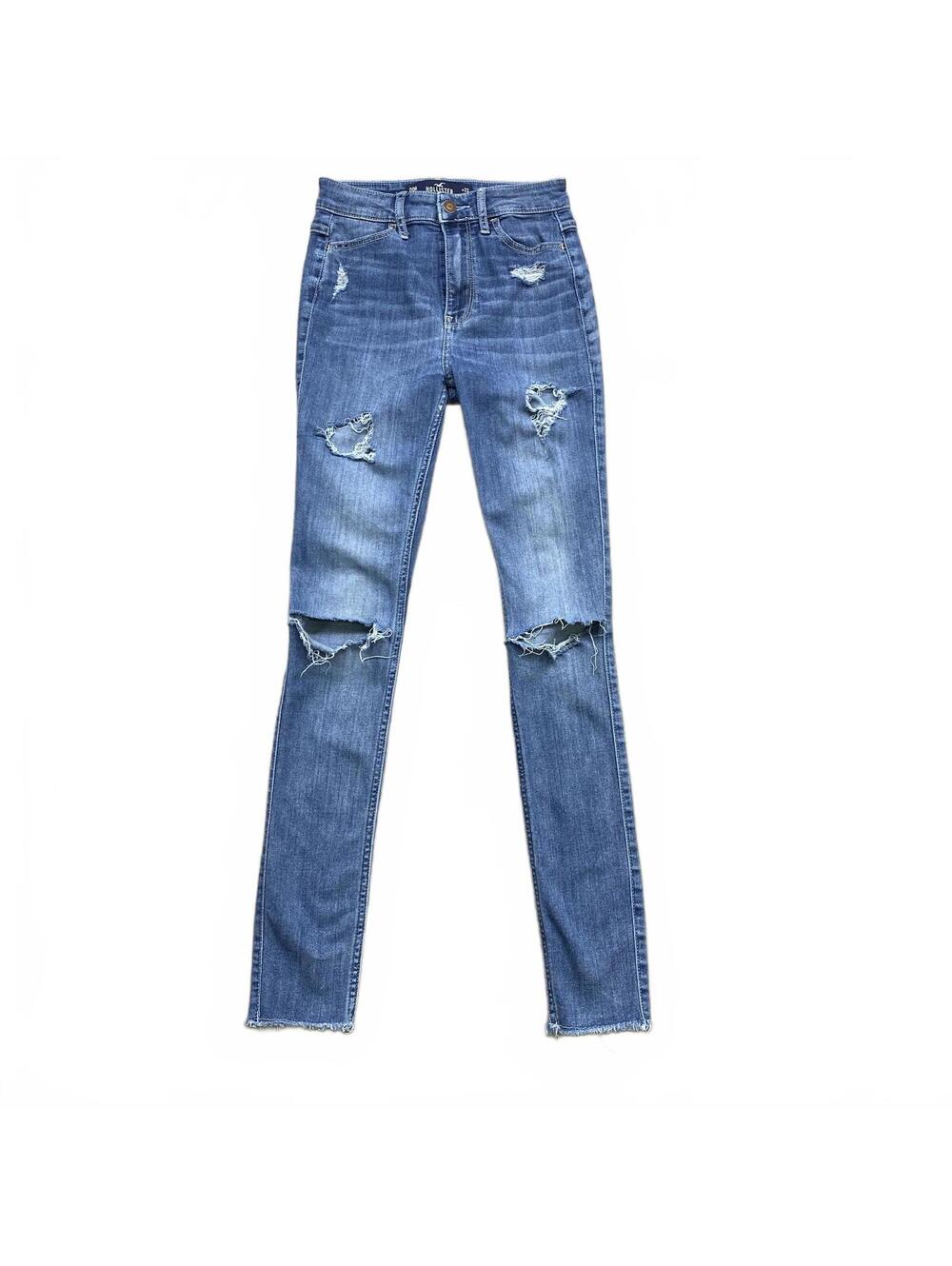 Hollister Ultra High Rise Super Skinny Jeans Women 23x30 Distressed Raw Hem Blue
